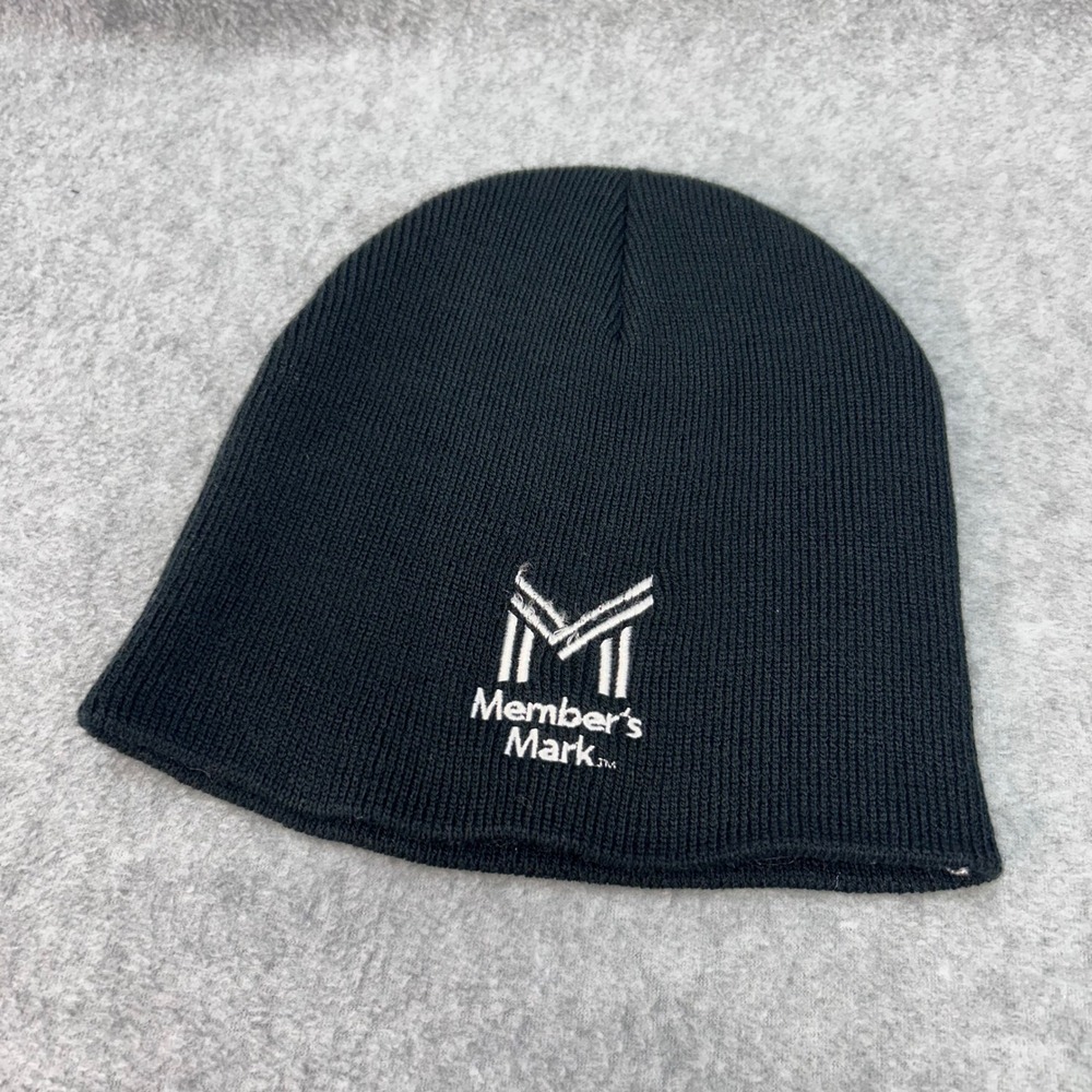 Member's Mark Embroidered Logo Mens Black Beanie Hat Knit Acrylic OSFM